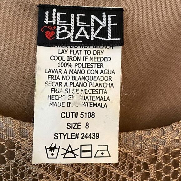 Helene Blake Sz 8 Gold Crochet Shark Bite Layered Hem Lined Vintage Glam Dress - Picture 7 of 8